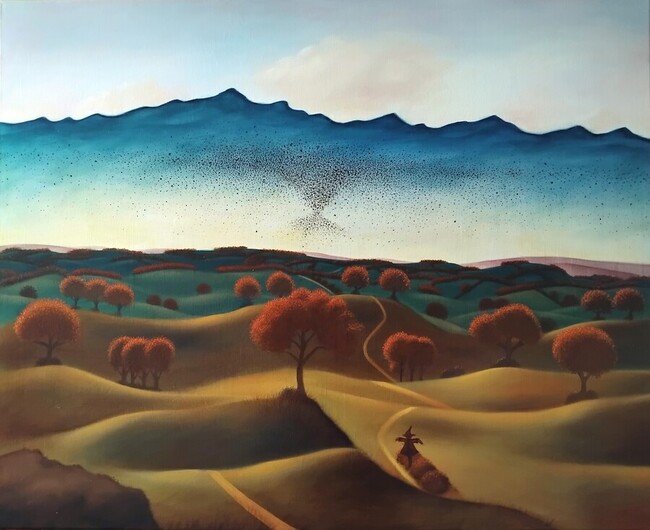 Paysage n&deg;9 : Yellow brick road, paysage figuratif contemporain